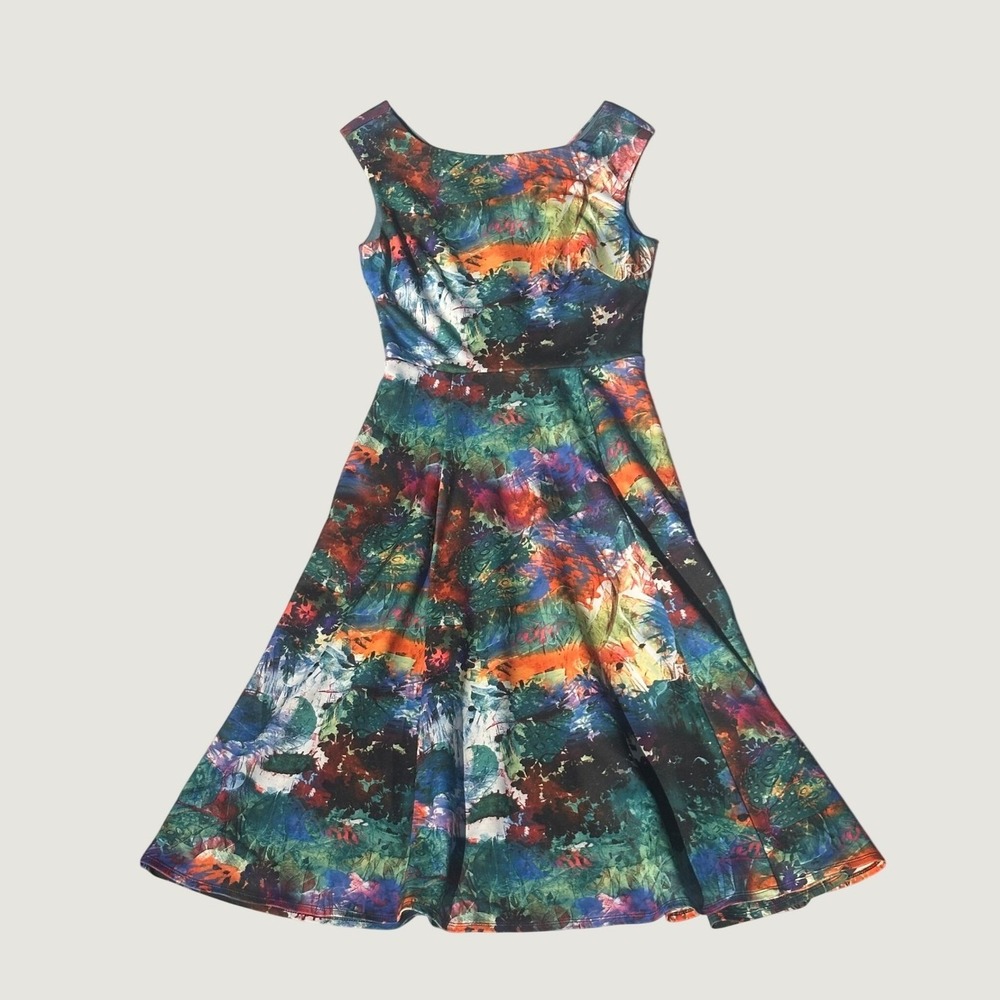Betsey Johnson Womens Abstract Floral Print Fit & Flare Dress Multi Size 2